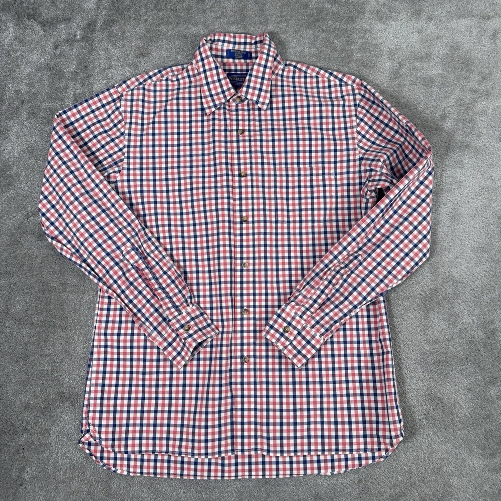 Pendleton Mens Shirt Large Red White‎ Blue Gingham Check Westover Fitted